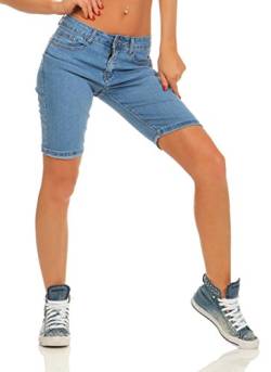 Fashion4Young 11517 Damen Jeans Bermudas Hose Röhre Denim Shorts Hotpants Übergrößen Slimline Slim-Fit (blau, XL-42) von Fashion4Young