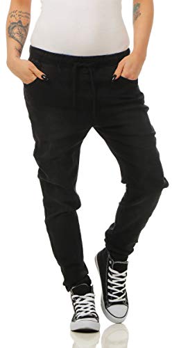 Fashion4Young 3913 Damen Jeans Hose Boyfriend Haremsjeans Gummibund Jogg-Pants Röhrenjeans Slim-Fit (schwarz, S-36) von Fashion4Young