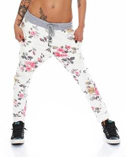 Fashion4Young 4323 Damen Haremshose Hose Baggy Boyfriend Freizeithose Jogginghose Sporthose Pants (One Size (34/36/38), Rosa-Multicolor) von Fashion4Young