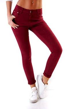 Fashion4Young 4345 Damen Hose Röhre Skinny Treggings Slim Fit Jeans Stretch Denim Übergrößen Slimline (Weinrot, XS-34) von Fashion4Young