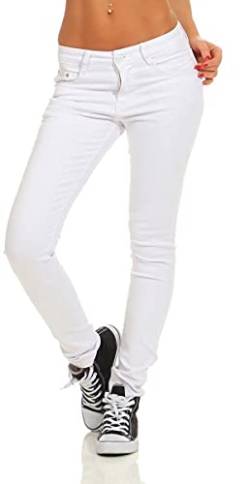 Fashion4Young 4345 Damen Hose Röhre Skinny Treggings Slim Fit Jeans Stretch Denim Übergrößen Slimline (Weiß, L) von Fashion4Young
