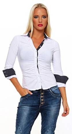 Fashion4Young 4862 Taillierte Langarm Businessbluse Damen Bluse Hemdbluse Business Citylook (L=40, Weiss) von Fashion4Young