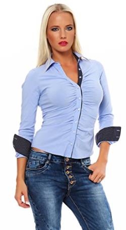 Fashion4Young 4862 Taillierte Langarm Businessbluse Damen Bluse Hemdbluse Business Citylook (L=40, hellblau) von Fashion4Young