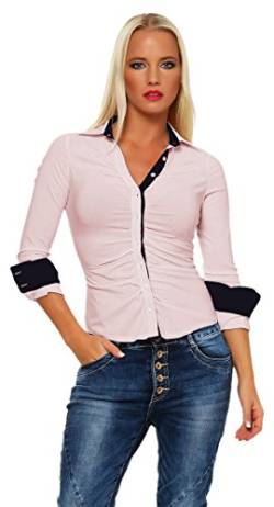 Fashion4Young 4862 Taillierte Langarm Businessbluse Damen Bluse Hemdbluse Business Citylook (L=40, rosa) von Fashion4Young