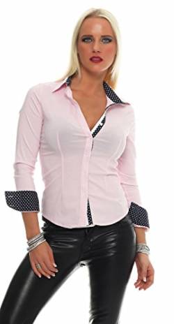 Fashion4Young 4872 Taillierte Langarm Damen Businessbluse Bluse Hemdbluse Business Citylook (XL=42, rosa) von Fashion4Young