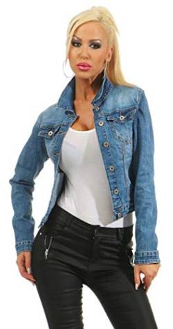 Fashion4Young 4978 Damen Jeansjacke Damenjacke Jeans Jacke Kurze Jacke Stretch-Denim (Blau, XL-42) von Fashion4Young