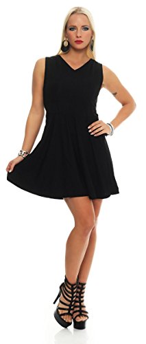 Fashion4Young 5613 Damen Ärmelloses Minikleid V-Ausschnitt Kleid Dress 6 Farben (36/38, schwarz) von Fashion4Young