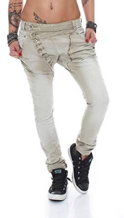 Fashion4Young 5857 MOZZAAR Damen Jeans Hose Röhrenjeans Haremshose Röhre Damenjeans Hüftjeans (3XL=46, Beige) von Fashion4Young