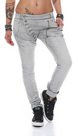 Fashion4Young 5857 MOZZAAR Damen Jeans Hose Röhrenjeans Haremshose Röhre Damenjeans Hüftjeans (3XL=46, Grau) von Fashion4Young