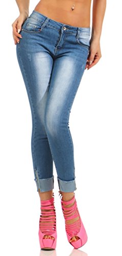 Fashion4Young Knackige Damen Jeans Röhre Skinny Slim Fit Damenjeans Stretch Denim Hose Ankle (5436-blau, XL-42) von Fashion4Young