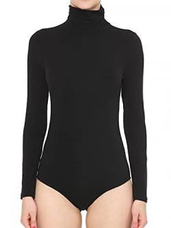 FashionMille Damen Trikot-Body mit Rollkragen, langärmelig, Stretch, Jersey, schwarz, Medium von FashionMille