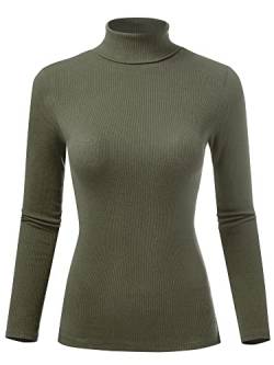 FashionMille Damen gerippter Rollkragen Langarm Pullover Sweater - Grün - Mittel von FashionMille