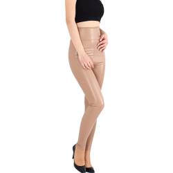 Fashionshowcase Damen Leggings Kunstleder Leggins gefüttert Leder Hose Hoher Bund S-5XL (42(XL), Beige) von Fashionshowcase