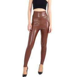 Fashionshowcase Damen Leggings Kunstleder Leggins gefüttert Leder Hose Hoher Bund S-5XL (42(XL), Braun) von Fashionshowcase