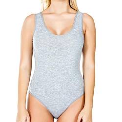 Fashionshowcase Tutku 3er Pack Damen Body Kurzarm Breite Träger Trägerbody Baumwolle Größe S-XXL Bodys Schwarz Weiß Grau Beige 3 Stück (Grau, S) von Fashionshowcase