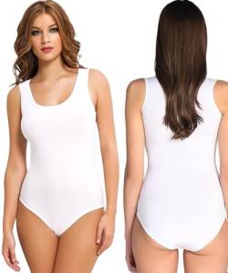 Fashionshowcase Tutku 3er Pack Damen Body Kurzarm Breite Träger Trägerbody Baumwolle Größe S-XXL Bodys Schwarz Weiß Grau Beige 3 Stück (Weiß, S) von Fashionshowcase