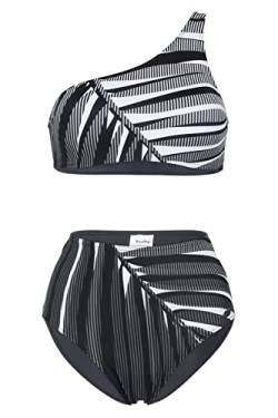 Fashy Damen Bikini One Shoulder, Black-White-Muster aus recyceltem Material von Fashy