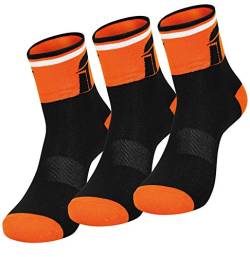 Fast Cycles -3er Pack atmungsaktive Sportsocken-Fahrradsocken-Sneakersocken-Laufsocken- für Damen und Herren. Für Mountainbiking, Spinning, Fitness, Tennis, Joggen und Laufen. Orange/Schwarz 45-49 von Fast Cycles