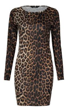 Fast Fashion Damen Mit Langen Ärmeln Leopardenmuster Bodycon Kleid (EUR 36/38 - UK (8-10), Leopard Print) von Fast Fashion
