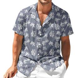 Fastkoala Herren Hawaiihemd Hemden Männer Hawaiianisch Strandhemd Tropische Geblümtes Sommer Urlaub Durchgehend Grau XXXL von Fastkoala