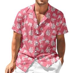 Fastkoala Herren Hawaiihemd Hemden Männer Hawaiianisch Strandhemd Tropische Geblümtes Sommer Urlaub Durchgehend Rosa XL von Fastkoala