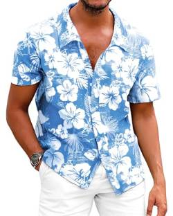 Fastkoala Herren Hawaiihemd Hemden Männer Strandhemd Tropische Geblümtes Hawaiianisch Urlaub Sommer Durchgehend Blau XL von Fastkoala