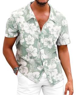 Fastkoala Herren Hawaiihemd Hemden Männer Strandhemd Tropische Geblümtes Hawaiianisch Urlaub Sommer Durchgehend Grün XL von Fastkoala