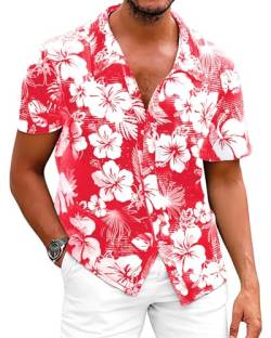 Fastkoala Herren Hawaiihemd Hemden Männer Strandhemd Tropische Geblümtes Hawaiianisch Urlaub Sommer Durchgehend Rot L von Fastkoala
