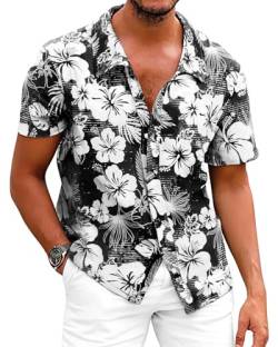 Fastkoala Herren Hawaiihemd Hemden Männer Strandhemd Tropische Geblümtes Hawaiianisch Urlaub Sommer Durchgehend Schwarz XL von Fastkoala