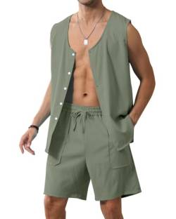 Fastkoala Herren Trainingsanzug Outfit Set Zweiteiler Anzüge Sommer Ärmellos Weste & Short 2 Teiler Grün L von Fastkoala