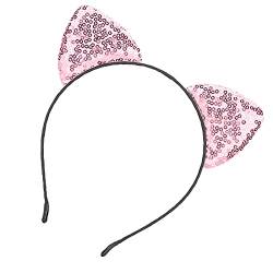 Wende-Katzenohren-Stirnband mit Pailletten, glänzende Katzenohr-Haarreifen, Kitty-Haarschmuck für Damen Styling-Tool Stirnband (Rosa) von Fauitay