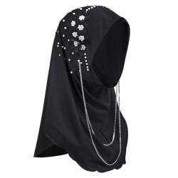 Chic Hijab Für Muslimische Damen Einfarbiger Hijab Mit Perlen und Blumen Weich Kopftuch Mädchen Hijab Schal Frauen Konfektionskleidung Schal Kleider Volle Abdeckung Turban Wrap Kopftuch Halstuch von Faxianther