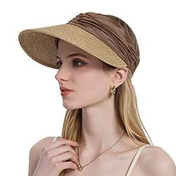 Damen Sommer Sun Visor Hüte Breite Krempe Strohhut Strand Mütze Faltbar Anti-UV Hut Roll Up Sommerhut Cap von Faxianther