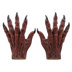 Faxianther Halloween Monster Handschuhe Rot Teufel Handschuhe Realistische Terror Tier Handschuhe aus Latex-Gummi Erwachsene Kostüm Böse Teufelhandschuhe für Karneval Halloween Party von Faxianther