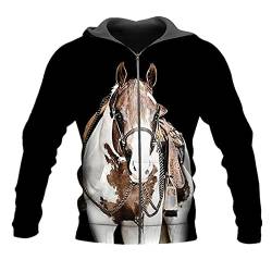 Herren Damen 3D Reißverschluss Hoodie Pferd Druck Langarm Sweatshirt Mode Casual Jacke, Kapuzenpullover mit Reißverschluss., L von Faxkjeuls