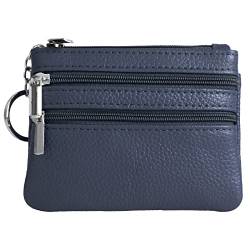 Damen Echt Leder M眉nzb枚rse Mini Pouch Wechselb枚rse mit Schl眉sselring, dunkelblau, S, von Fayre Fairy