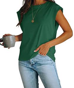 Damen Cap Sleeve Tank Top Rundhals T Shirts Loose Fit Basic Sommer Casual Tee Tops, dunkelgrün, Groß von Fazortev