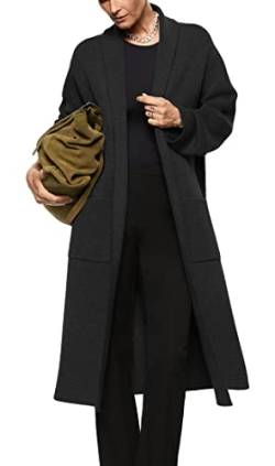 Damen Langarm Maxi Cardigan Open Front Oversized Strickpullover Mantel Casual Revers Warm Mantel mit Taschen, Schwarz, Mittel von Fazortev