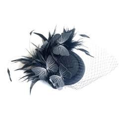 1920er Jahre Feder Fascinator Hut Stirnband für Mädchen Abschlussball Haarspangen für Jugendliche Erwachsene Bankett Pferdeschwanz Haarnadel Fascinator Stirnband Schwarz Fascinator Stirnband für von Fcnjsao