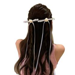 Haarnadeln mit Rose und Schleife, langes Band, Camping-Haarspange für Damen, Pferdeschwanz, Haarspange für Festivals, Haarspangen für den Alltag, groß, schöne Haarspangen für Frauen, 1 Stück/2 Stück von Fcnjsao