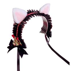 Kätzchenohren-Haarband mit Glocken, Spitzenband, Schleife, Stirnband, Cosplay, Haarschmuck, Rüschen, Spitzen-Stirnband von Fcnjsao