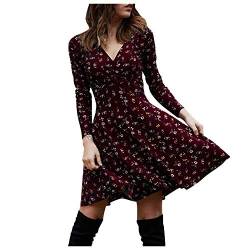 Fcostume Damen Boho Lange Kleider V-Ausschnitt Sommerkleider Langarm Wickelkleid Minikleid Strandkleid Wine von Fcostume Damen Sweatshirts