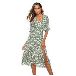 Fcostume Damen Boho Sommerkleid Lang Blumenkleid Maxikleid Kurzarm V-Ausschnitt Strandkleid mit Schlitz von Fcostume Damen Sweatshirts