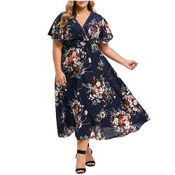 Fcostume Damen Kleid, Frauen Plus Size Mode V-Ausschnitt Floral Maxi Abend Cocktail Party Hochzeit Boho Strand Frühling Sommerkleid von Fcostume Damen Sweatshirts