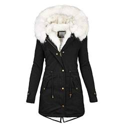 Fcostume Damen Winterjacke Warme Plüsch Kapuzen Fleecejacke Teddyjacke Fleece-Futter Lange Oberschenkellänge Frauen Wintermantel Parka von Fcostume Damen Sweatshirts