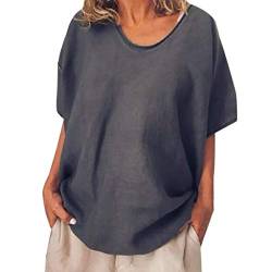 Fcostume Große Gößen Damen Rundhals Hemdbluse Baumwolle Blusen Frauen T-Shirt Tops Sommer Einfarbig Kurzarm Casual Tunika Loose fit von Fcostume Damen Sweatshirts