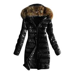 Skijacke Damen Lang Daunenjacke Thermo Parka Jacke mit Fell Steppjacke Wintermantel Casual Daunenmantel von Fcostume Damen Sweatshirts