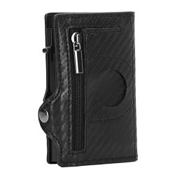 Fdit Card Bag Wallet, Wallet Protective Anti Lost Slim Foldable für Herren für Reisen (Kohlefaser Schwarz) von Fdit