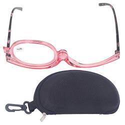 Kosmetikbrille, Hochklappbare Vergrößerungs-Augen-Make-up-Brille, Transparenter Rosa Rahmen, Stilvoll, Hautfreundlich, Tragbar für Frauen (+3.50) von Fdit