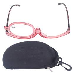 Kosmetikbrille, Hochklappbare Vergrößerungs-Augen-Make-up-Brille, Transparenter Rosa Rahmen, Stilvoll, Hautfreundlich, Tragbar für Frauen (+4.00) von Fdit